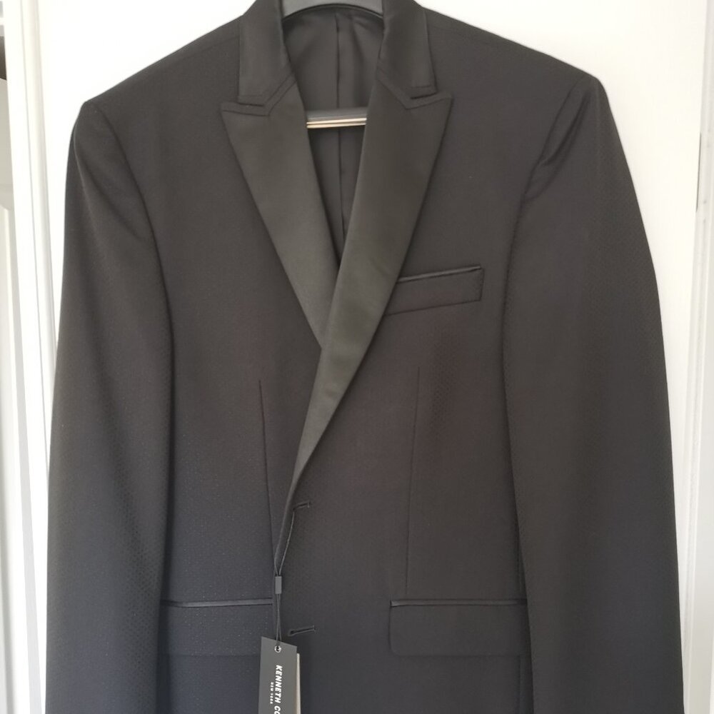 KENNETH COLE NEW YORK BLACK PIN DOT SLIM FIT DINNER TUXEDO JACKET 38R
